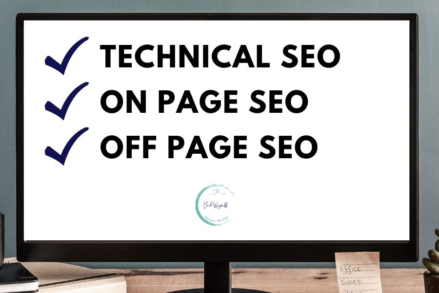 the three components of SEO listed on a computer screen