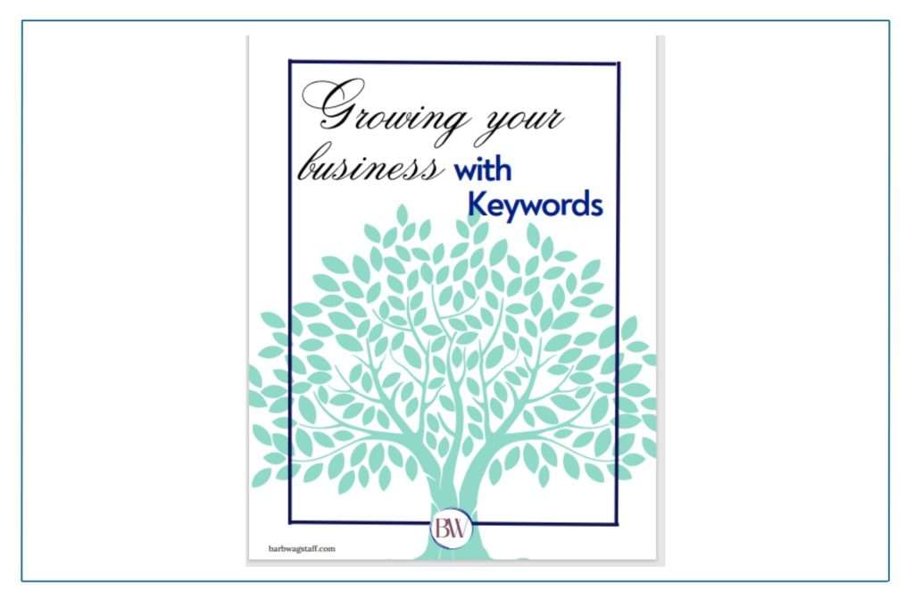 eBook cover of "Growing your business with Keywords" on a white page