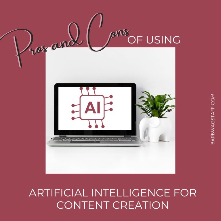 Pros and Cons of using artificial intelligence written around a computer with AI written on the screen sitting on a desk